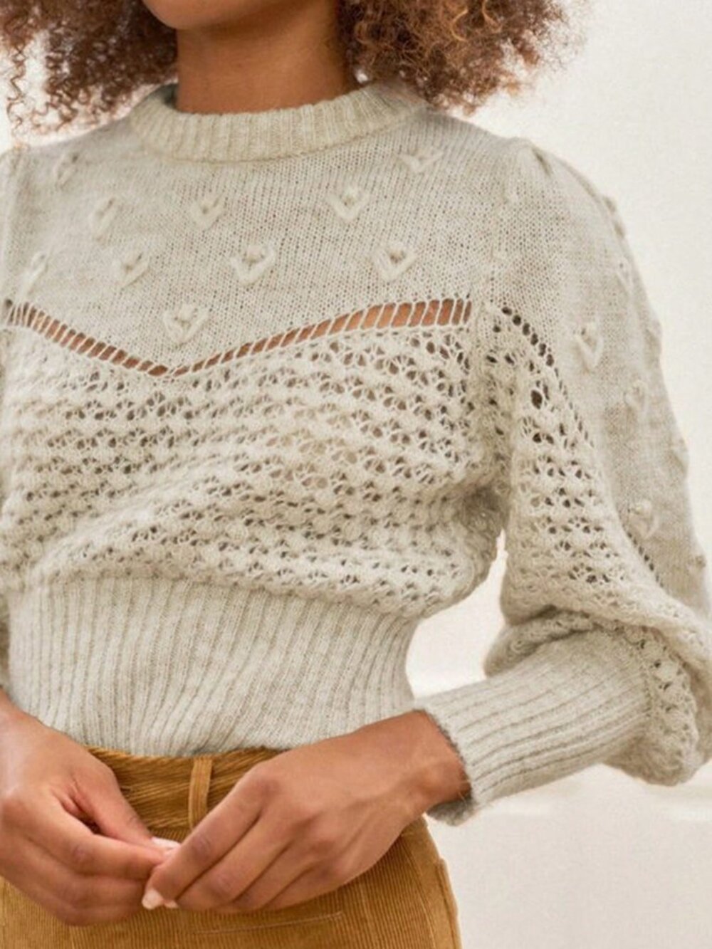 Tan Casual Women's Knit Hollow Out Long Sleeve Sweater